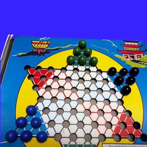 Vintage Chinese Checkers Board Milton Bradley Replacement Box Board Marbles - Picture 3 of 4